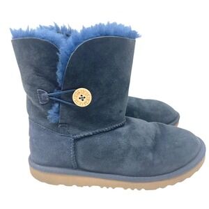 UGG BAILEY BUTTON II NAVY SUEDE SHEEPSKIN CLASSIC WOMEN'S BOOTS SIZE US 5